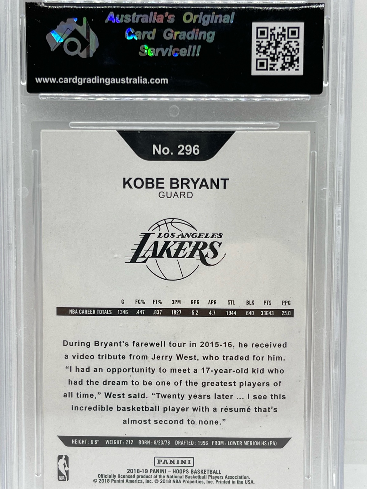  2018-19 NBA Hoops Basketball #296 Kobe Bryant Los