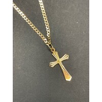 Unisex 9ct Yellow Gold Curb Link Necklace with Cross Pendant