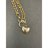 Ladies 9ct Yellow Gold Belcher Link Heart Clasp Bracelet