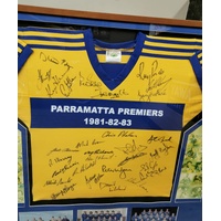 Classic Parramatta Premiers 1981-82-83 Jersey Signed by Team Framed Memorabilia