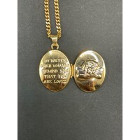 Ladies 9ct Yellow Gold Curb Link Necklace & Oval Angel Locket Pendant