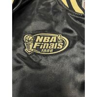 Retro NBA Finals 1998 Chicago Bulls Satin Bomber Jacket Black Gold Size 2XL