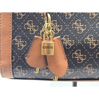 Guess Katey Luxury Satchel Womens Crossbody Handbag with Logo Pattern