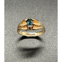 Unisex 9ct Yellow Gold Blue Stone Ring (Pre-Owned)