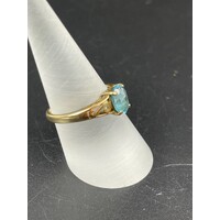 Ladies Solid 9ct Yellow Gold Blue Gemstone Ring Fine Jewellery Size UK R