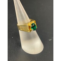 Men's 14ct Yellow Gold Green Gemstone Ring (Pre-Owned)