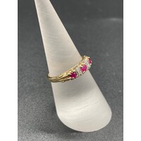 Ladies 9ct Yellow Gold Red Gemstone & Diamond Eye Catching Design Fine Jewellery