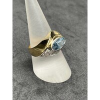 Ladies 18ct Yellow Gold CZ & Blue Gemstone Ring (Pre-Owned)