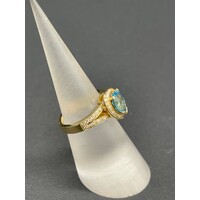 Ladies 18ct Yellow Gold turquoise and Diamond Ring (Pre-Owned)