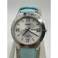 Casio Stainless Steel Case Genuine Blue Leather Band 50m WR Ladies Watch