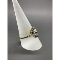 Ladies 9ct Yellow Gold Blue Gemstones and Diamonds Ring