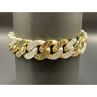 Mens 9ct Yellow Gold Diamond Cut/ Sanblast Curb Link Bracelet