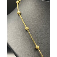 Ladies 18ct Yellow Gold Cable Chain and Station Bead Necklace