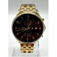 Tommy Hilfiger Men's Multifunction Watch Black Dial Yellow Gold Bracelet Quartz