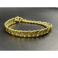 Mens 21ct Yellow Gold Curb Link Diamond Cut Bracelet