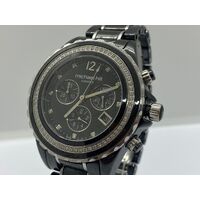 Michael Hill Chrono Watch 1/2 Carat TW of Diamonds Black Ceramic Stainless Steel