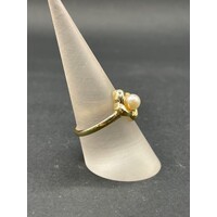 Ladies 14ct Yellow Gold White Pearl Ring