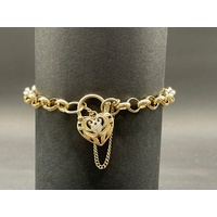 Ladies 9ct Yellow Gold Belcher Link Heart Clasp Bracelet