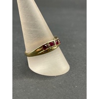 Ladies 9ct Yellow Gold Red Gemstones and Diamond Ring