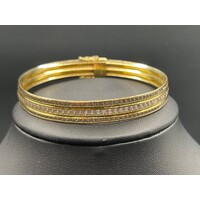 Ladies 18ct Yellow Gold Round Glass Bangle