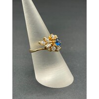 Ladies 18ct Yellow Gold Blue Gemstones and CZ Ring