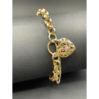 Ladies 9ct Yellow Gold Belcher Link Heart Clasp Bracelet