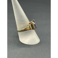 Ladies 9ct Yellow Gold Blue Gemstone and Diamond Chip Ring