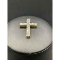 Unisex 18ct Yellow Gold Diamond Cluster Cross Pendant