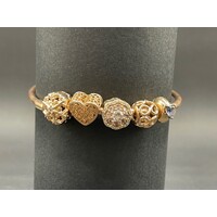 Ladies Rose Gold Plated Round Charm Bangle