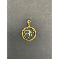 Unisex 18ct Yellow Gold Round Liner Butterfly Pendant