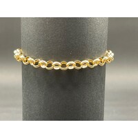 Ladies 9ct Yellow Gold Belcher Link Heart Clasp Bracelet