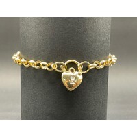 Ladies 9ct Yellow Gold Belcher Link Heart Clasp Bracelet