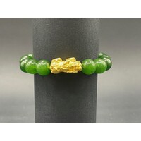 Unisex 21ct Yellow Gold Jade Stone Beaded Bracelet