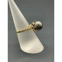 Ladies 9ct Yellow Gold Black Pearl Ring