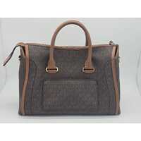 Michael Kors Carine Large Top Zip Logo Print Brown Satchel Handbag for Women