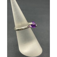 Ladies 14ct White Gold Purple Gemstones and CZ Ring