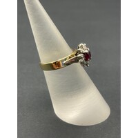 Ladies 18ct Yellow Gold Red Gemstones and Diamonds Ring