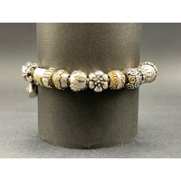 Ladies 925 Sterling Silver & 14k Yellow Gold Pandora Charm Bracelet