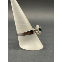 Ladies 18ct White Gold Green Gemstones and Diamond Ring