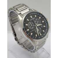 Citizen Eco-Drive Chronograph Black Dial Stainless Steel Mens Watch AT2396-86E