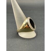 Men's 9ct Yellow Gold Black Gemstone and Diamond Ring