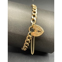 Ladies 9ct Yellow Gold Curb Link Heart Clasp Bracelet