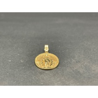 Unisex 9ct Yellow Gold Oval Religious Pendant