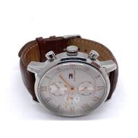 Tommy Hilfiger Unisex White Dial Brown Leather Watch Metal Face TH.329.1.14.2252