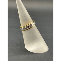 Unisex 18ct Two Tone Yellow and White Gold Laser Cut Ring