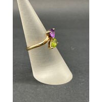 Ladies 9ct Yellow Gold Purple and Green Gemstones Ring