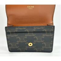 Celine Card Holder with Flap in Triomphe Canvas Tan