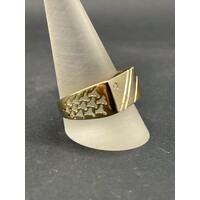 Mens 9ct Yellow Gold Diamond Ring