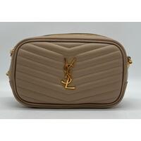 Saint Laurent Lou Mini Leather Shoulder Bag Dark Beige with Black Box