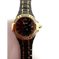 Seiko Ladies Coutura Diamond Bezel Black and Gold Stainless Steel Watch 10Bar WR